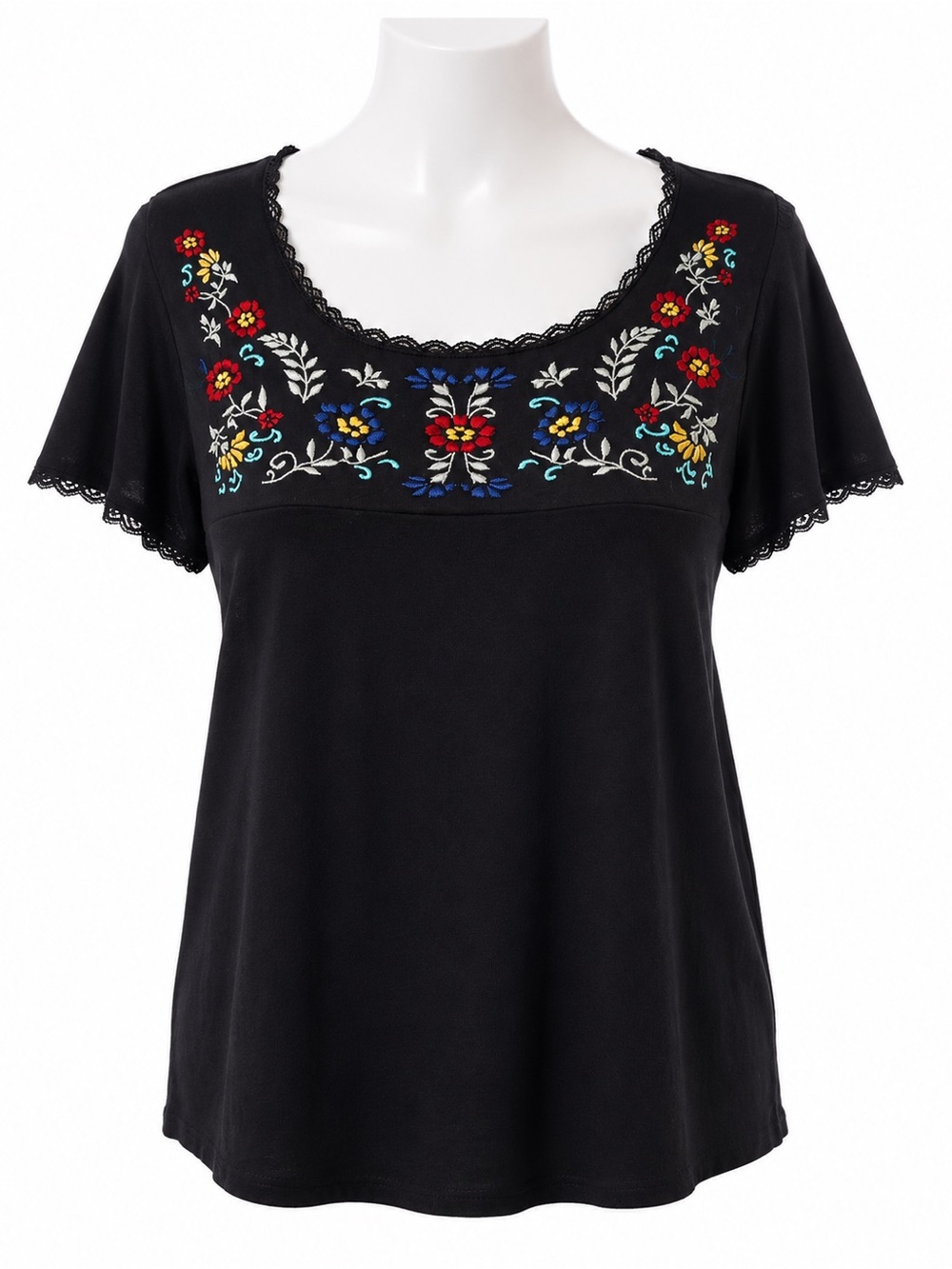 Torrid Black Embroidered Lace Yoke Top Size 1